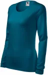 Dames nauwsluitend T-shirt met lange mouwen, petrol blue
